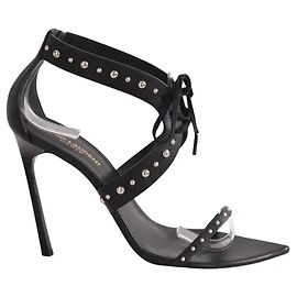 Saltos Saint Laurent Inis studded em couro preto Preto