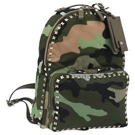 VALENTINO Backpack Nylon Khaki Gold Camouflage Auth BA13995 Golden Other Khaki