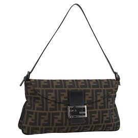 FENDI Zucca Canvas Mamma Baguette Shoulder Bag Braun Schwarz Authentisch BA14364SAV Braun Schwarz