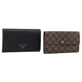 LOUIS VUITTON PRADA Long Wallet Leather PVC 2 Set Black Brown LV Auth ar14087 Marrom Preto