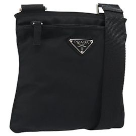 PRADA Shoulder Bag Nylon Black Silver Auth 191800V Black Silvery