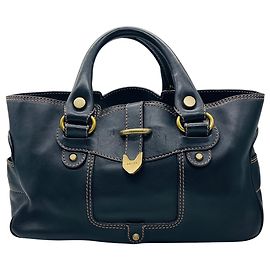Céline Celine Vintage Black Leather Tote Bag Black