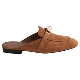 Mules Hermès Oz boucle Kelly daim camel taille 35 Camel