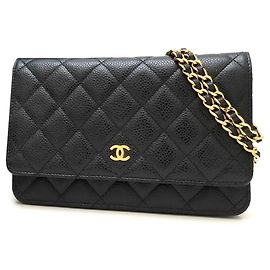 Wallet a catena in pelle di vitello martellata nera Chanel Nero