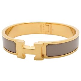 Hermès Bracciale Hermes Bangle Clic Clac PM GP Placcato Oro Beige Beige D'oro