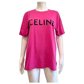 Céline Camiseta Celine Paris Logo Rosa