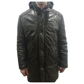 Parka con cappuccio in pelle nera Karl Lagerfeld Nero