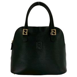Fendi FF Logo Engraved Leather Black Tote Bag Black