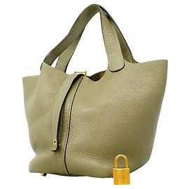 Hermès Bolsa Hermes Picotin Lock PM em couro Taurillon Clemence cinza Marrom