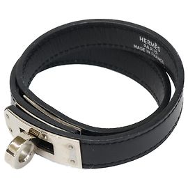 Hermès HERMES Kelly Double Tour Leather Bracelet Black Silvery