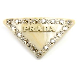 Barrette com Logotipo Triângulo em Resina e Strass Prada Cru