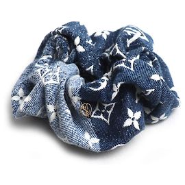 Louis Vuitton Baumwolle Monogram Denim Scrunchie Weiß Blau