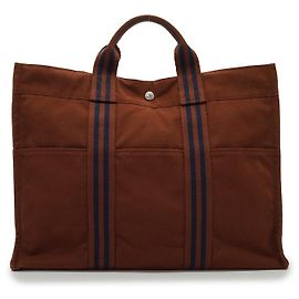 Hermès Borsa Fourre Tout MM in tela di cotone marrone e blu Hermes Marrone