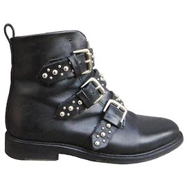 Maje studded black leather ankle boots Black