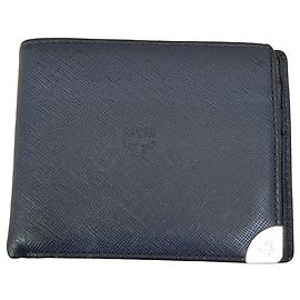 MCM Bifold Wallet in Blue Saffiano Leather Blue