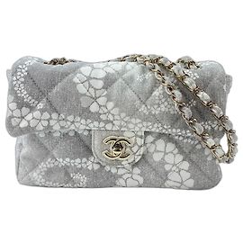 Borsa a tracolla Chanel Coco Beach 23 in tela grigia Marrone