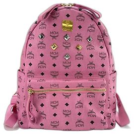MCM Visetos Studded Leather Backpack in Pink Pink