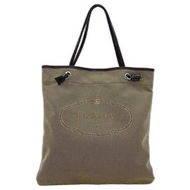 Prada Brown Canvas Tote Bag Brown