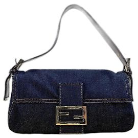 Borsa a secchiello Fendi Mamma in Denim Navy Blu navy
