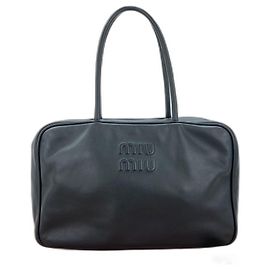Miu Miu Black Leather Bow Handbag Black