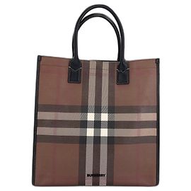 Borsa Tote Burberry Slim Vertical in denim Marrone