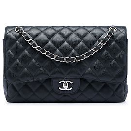 Chanel Black Jumbo Classic Caviar Double Flap Noir