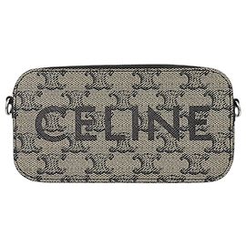 Céline Celine Beige Triomphe Coated Canvas Logo Horizontal Pouch Beige