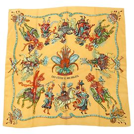 Sciarpa in seta Hermès Yellow Les Fetes du Roi Soleil 90 Giallo Senape