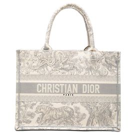 Book Tote Dioriviera en toile de Jouy brodée Dior, gris, taille Medium Marron