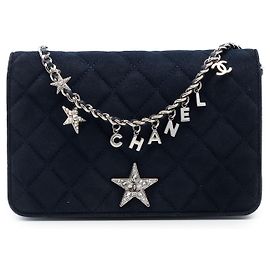 Chanel Blue Quilted Suede Cocostellar Wallet on Chain Blue Navy blue