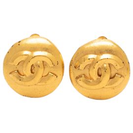 Boucles d'oreilles Chanel Gold CC plaqué or rondes à clip Doré