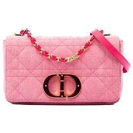 Dior Pink Medium Denim Macrocannage Caro Bag Pink