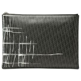 Dior Black Homme Printed Diorissimo Coated Canvas Zip Clutch Black