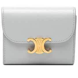 Céline Celine Gray Shiny Calfskin Triomphe Flap Small Wallet Brown Grey