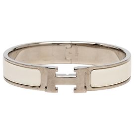 Hermès White Narrow Enamel Clic H Bracelet PM White