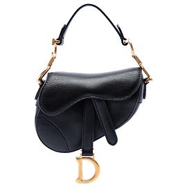 Bolsa Saddle Dior em micro pele de cabra preta Preto