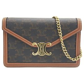 Céline Bolsa de Ombro Celine Chain Wallet Margot Triomphe Canvas Marrom