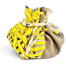 Hermès Hermes Petit H 100% Silk Drawstring Pouch Blue Yellow