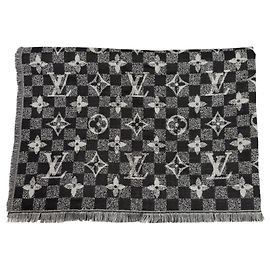 Louis Vuitton M76560 Etol Damier Gradient Wool Silk Stole Brown Black