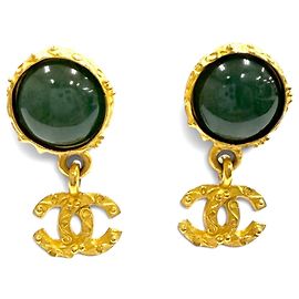 CHANEL Orecchini Vintage 96A Gripoix Coco Mark Swing D'oro Verde