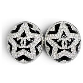 Orecchini Chanel A23K Coco Mark Star Rhinestone Nero Argento