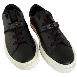 Baskets basses Hermès Day en cuir noir Noir