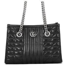 Gucci GG Marmont Chain Tote Leather Bag Black