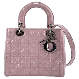 Christian Dior Lady Medium 2-Way Handbag in Enamel Pink Pink