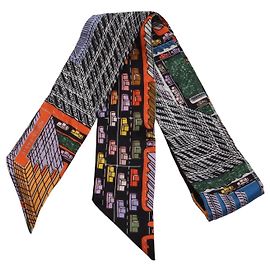 Sciarpa in seta Hermès Twilly PANTIN CITY Nero