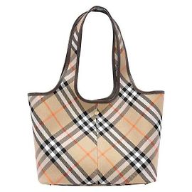 Cabas Burberry à carreaux blanc en cuir Blanc