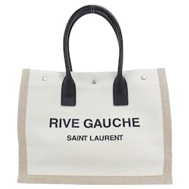 Yves Saint Laurent Saint Laurent Baumwoll-Leinen-Tote-Bag Braun Beige