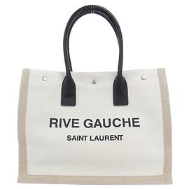 Yves Saint Laurent Sac cabas en coton et lin Saint Laurent Marron Beige