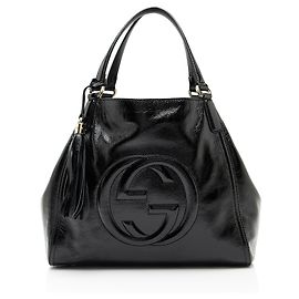 Gucci Soho Medium Tote aus Lackleder Schwarz