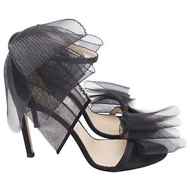 Jimmy Choo Aveline Ankle Strap Heels in Black Satin Black